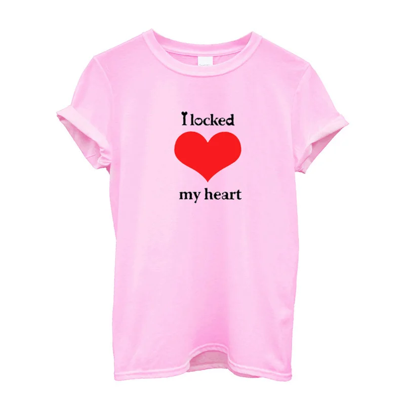 P3025WLPink Футболка с надписью «I Locked My Heart I Found The Key», летние топы для влюбленных, забавные повседневные футболки для мужчин и женщин, подходящая одежда на каждый день - Цвет: P3025WLPink