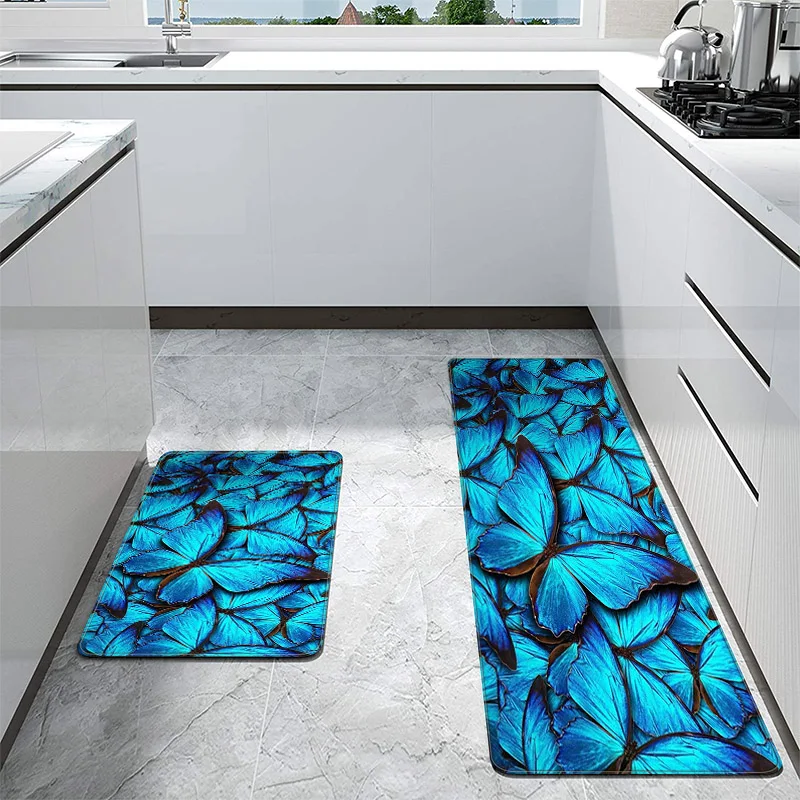 

Кухонный коврик с синей бабочкой и 3D принтом, дверные коврики, коврик для прихожей и ванной, противоскользящие напольные коврики для гостиной, коридора, Настенный Коврик для спальни