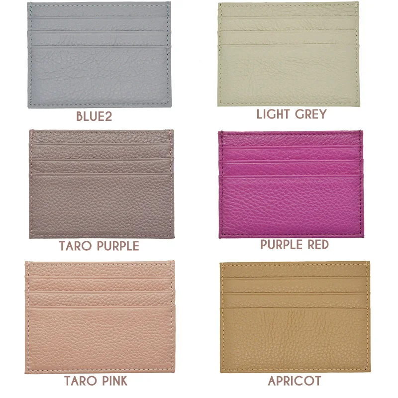 Genuine Cowhide Leather ID Card Holder Rainbow Candy Color Bank Credit Card Gift Box Slim Card Case Custom Name LOGO
