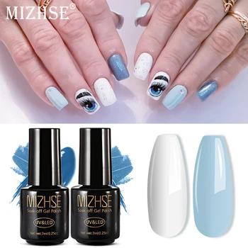 

MIZHSE 7ML Gel Nail Polish White Blue Color Soak Off Gel Lacquer Nail Gel Polish Semi Permanent LED UV Gel Varnish Summer 2020