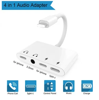 

4 in 1 for Lightning to 3.5mm Headphone Aux Jack Audio Adapter With Micro USB Charge/Audio Port For IPhone X/XR/XS/8/7/iPod/iPad