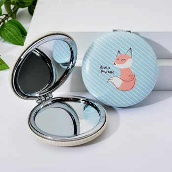 

Cartoon Animal Makeup Mirror Girls New Mini Pocket Makeup Mirrors Fashion PU Leather Cute Compact Double-side Beauty Tool