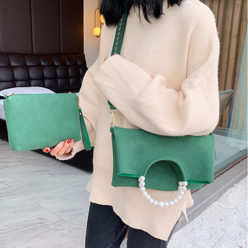 

Gradosoo Fold Shoulder Crossbody Bags For Women Tote Bags Pearl Handle Design Handbags Female Scrub Leather Composite Bag LBF707