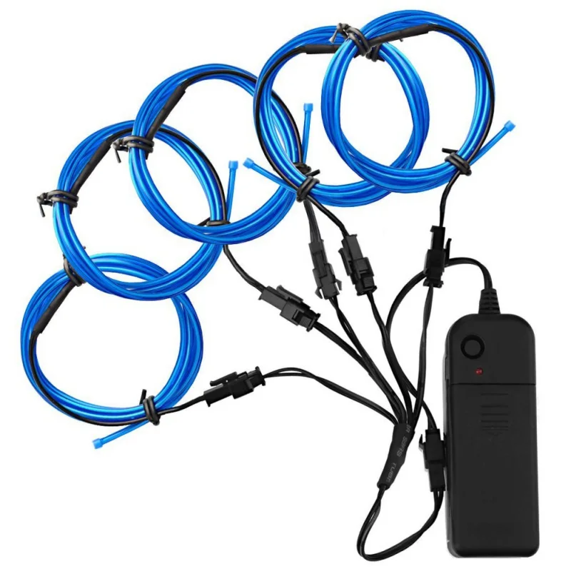 5 x 1m EL Wire Neon Glowing Strobing Electroluminescent Halloween Christmas Dance Party Decor Led strip Light DIY+ Controller - Emitting Color: Blue