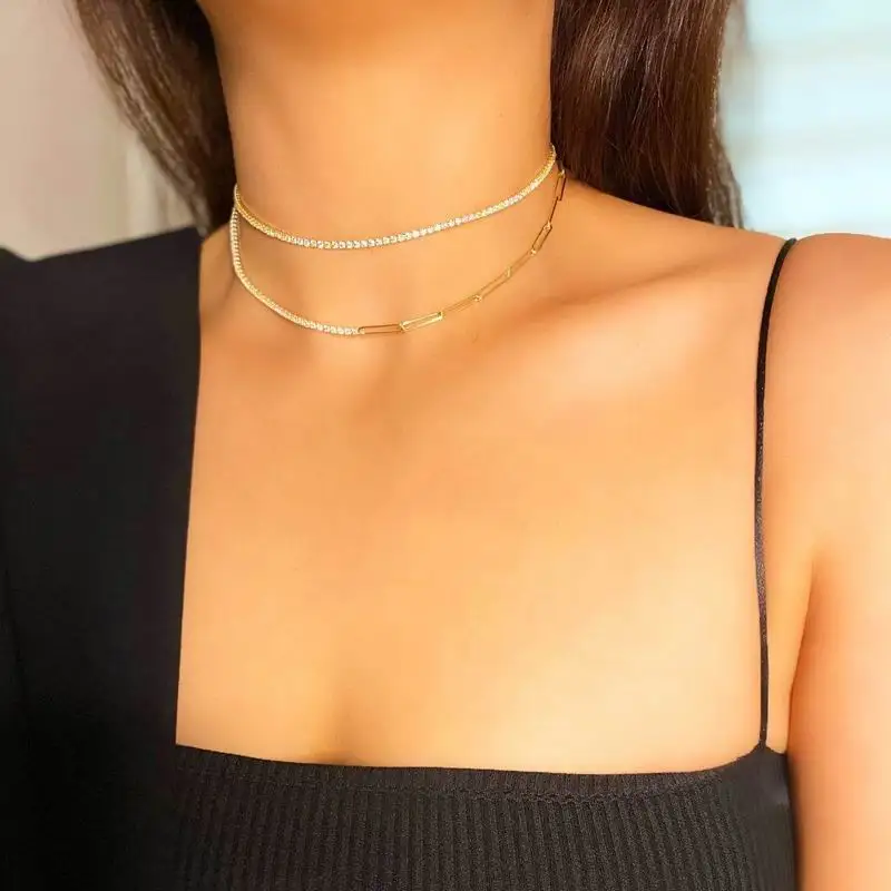 Cz Tennis Chain Choker Necklace 