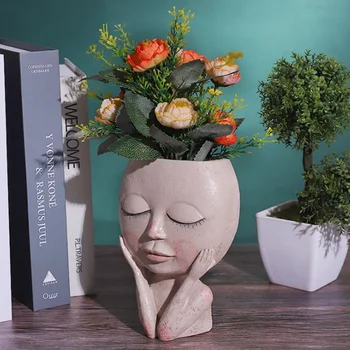 

Character Human Face Vase Resin Succulents Plant Pots Abstract Portrait Flower Pot for Office Balcony Micro Landscape Decoration