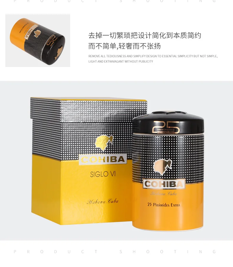 COHIBA керамический чехол для сигар, роскошная коробка для сигар, аксессуары для сигар, большой круглый хьюмидор для кубинских сигар W/Подарочная коробка