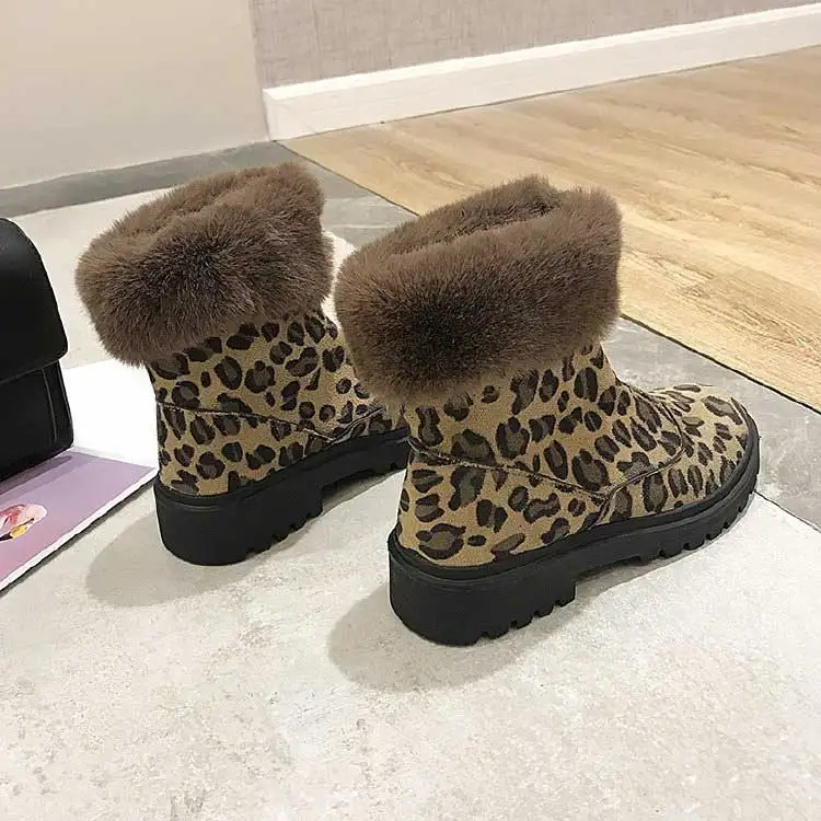 Зимние ботильоны; женские ботинки Sonw; теплые женские ботинки на молнии с леопардовым принтом; Повседневные Плюшевые Теплые женские ботинки; обувь из хлопка