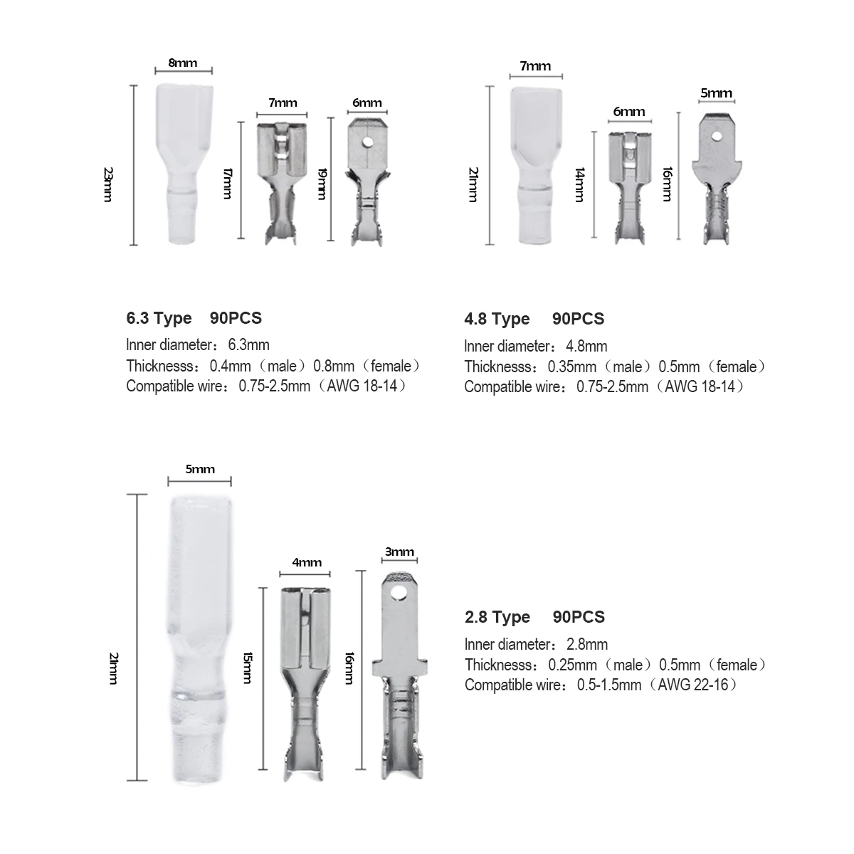 Полный 50 комплектов провода разъем мужской женский 2,8 4,8 6,3 мм обжимной Терминатор 18-14 22-16 AWG электрический терминал разъем электрик