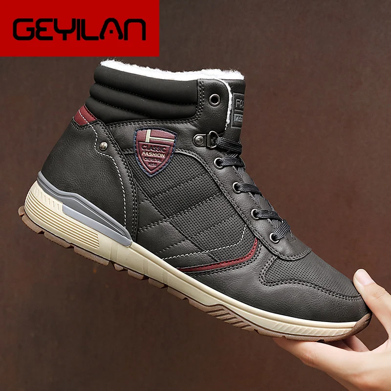 

Men Boots Winter Man Shoes Ankle Boots Men Snow Boots Round Toe Plush Keep Warm Men Footwear Lace-Up Casual Trendy Shoes