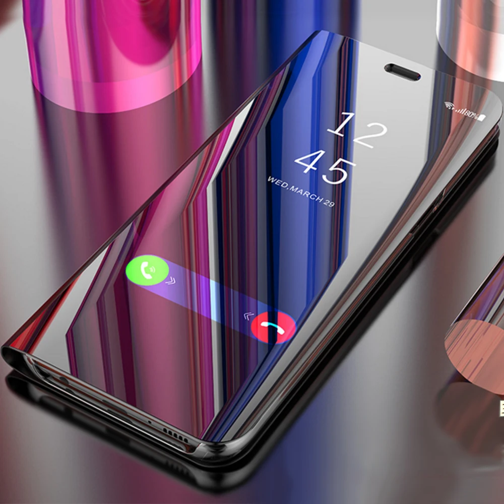 Прозрачный зеркальный чехол для iPhone XR X 8 7 XS Max 6 6S Plus с откидной подставкой кожаный