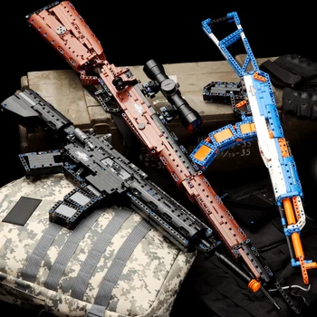 

653pcs Fit Technic Military Gun Army Weapon Sniper Pistol Can Fire Bullets Set Model Building Blocks Toys For Kids Boys Gifts