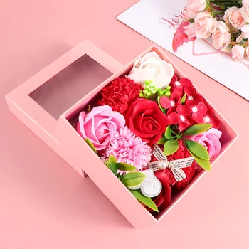 

1 Pc Soap Flower Gift Beautiful Rose Soap Flower Carnation Soap Bouquet Gift Box for Mothers Day (Red)