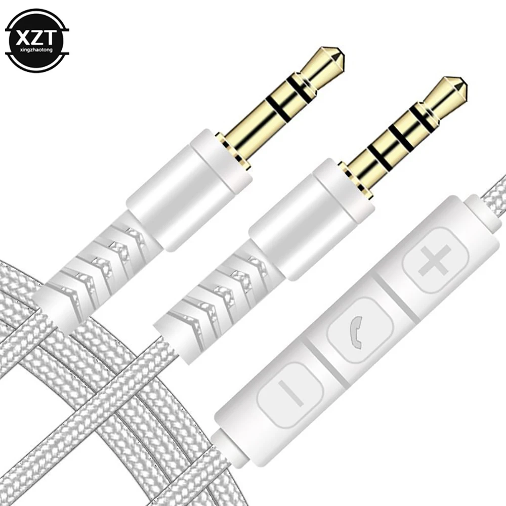 Cable de Audio de 1,2 m a Jack 3,5mm, Cable auxiliar de línea de altavoz macho a macho con micrófono a control de volumen para auriculares, altavoz de coche