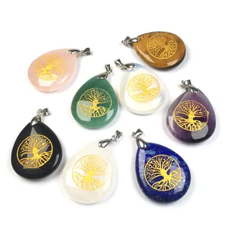 

Natural Stones carved Chakra Pendants Reiki amulet Stone Water drop shape Pendant for Jewelry Making DIY Necklaces Accessories