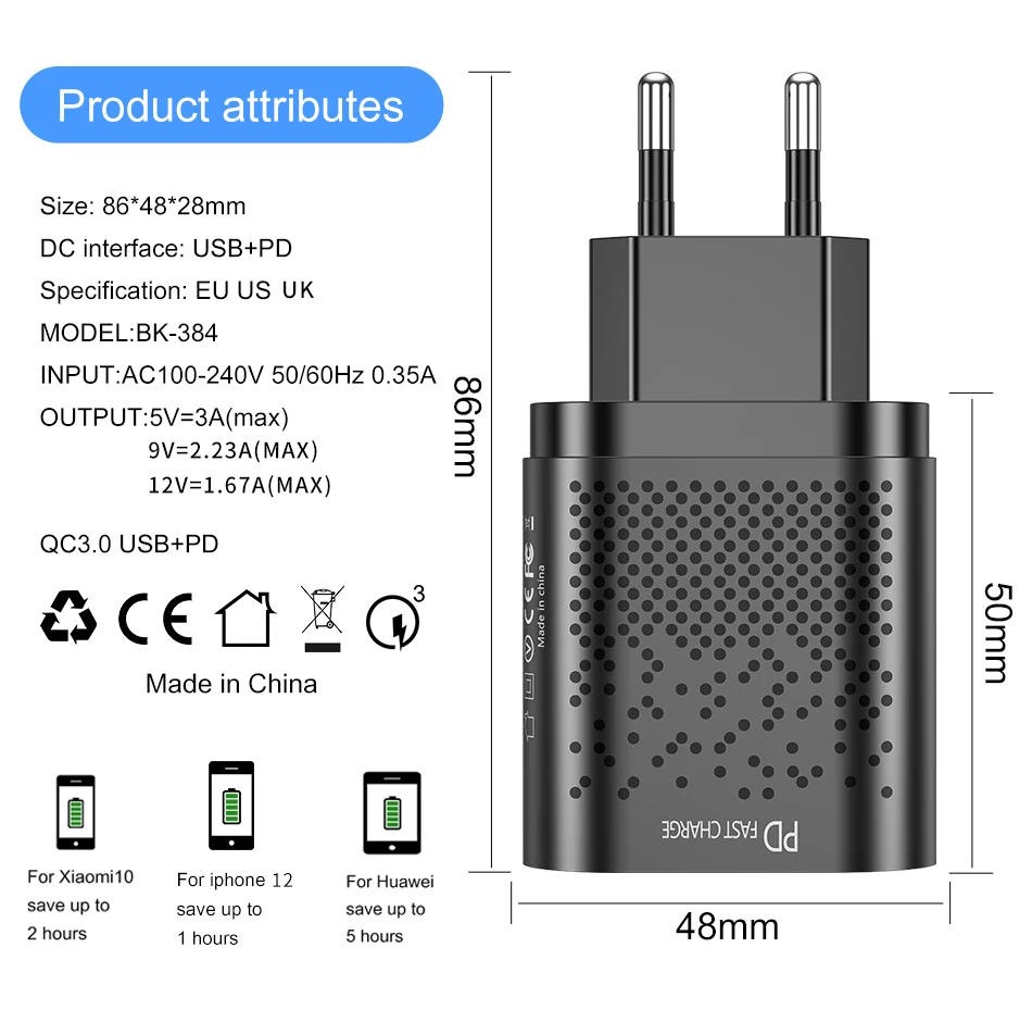 usb c 5v 3a PD 20W USB Type C Charger For iPhone 13 12 Pro Max Mini Quick Charge 3.0 QC USB C Fast Charging Travel Wall For Xiaomi Samsung quick charge 2.0