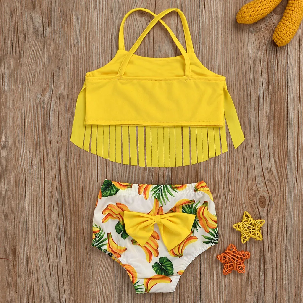 Летний Пляжный комплект бикини для девочек с кисточками и цветочным принтом на