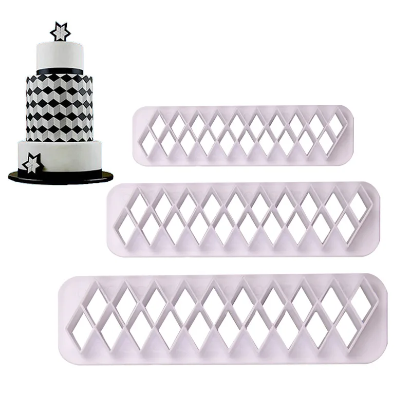 

3 PCs Rhombus Geometry Abstract Cake Fondant Stencil Cookie Cutter Baking Tool Cake Printed Cutting Film