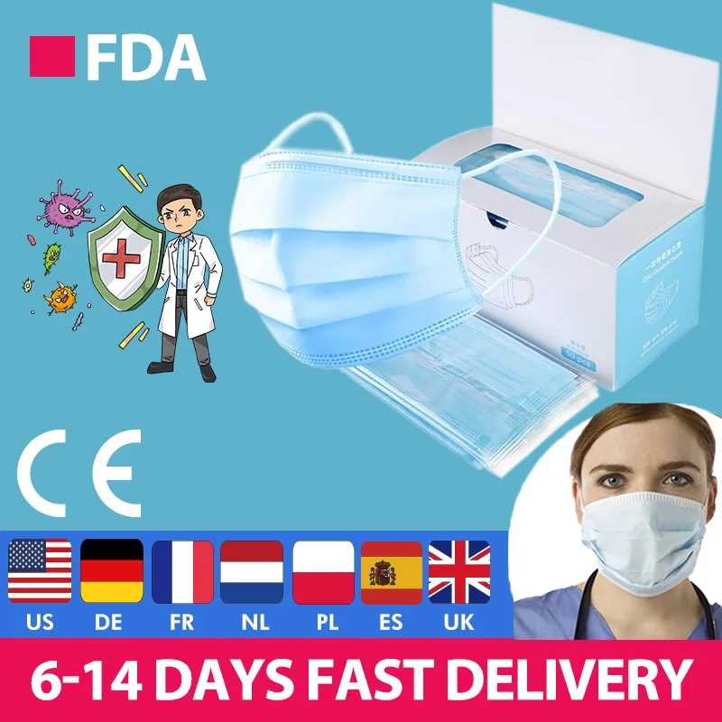 

50Pcs Disposable 3 Layer Safety Breathable Mask Anti Dust Carbon Filter Ear Loop Eslatic Mouth Face Protective Respirator Mask