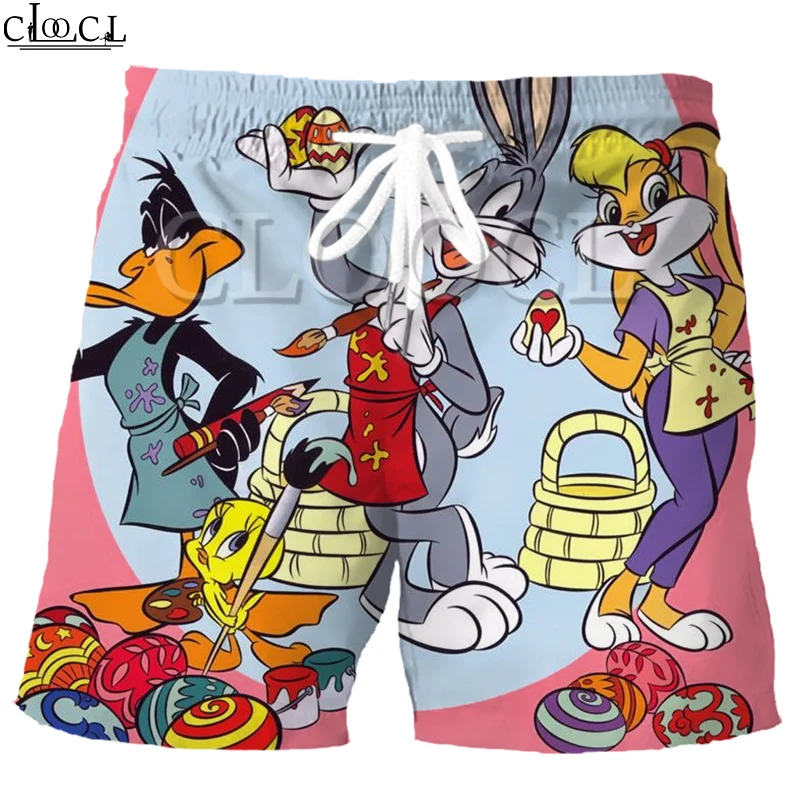CLOOCL-pantalones cortos Harajuku con dibujos de Bugs Bunny para niños, colección de Looney Tunes con estampado 3D, moda para estudiantes, novedad de verano