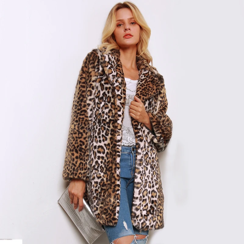 Утолщенная леопардовая Женская куртка средней длины из искусственного меха женская тонкая повседневная меховая куртка Luipaard женская верхняя одежда