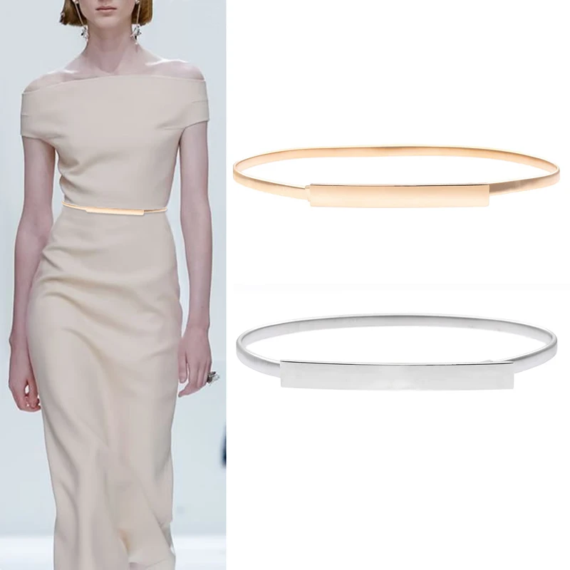 slim belt for women Gold Silver Belts For Women Dresses Elastic Stretch Female Waist Belts Metal Plate Thin Ladies Dress Belts pasek damski wide waist belts for dresses