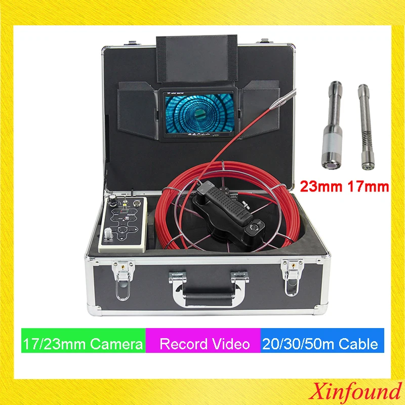 

Double 17 23mm endoscope borescope snake inspection video camera system 7'TFT Monitor 17mm Camera head DVR Battery Recharegable