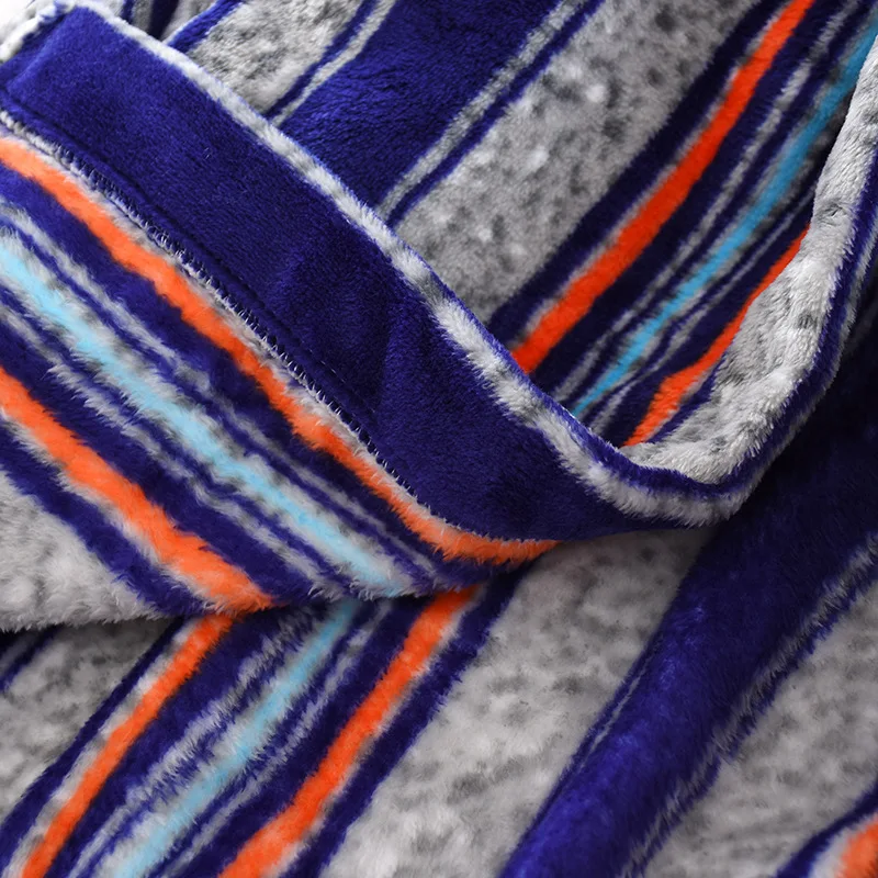 Длинные фланелевые пижамы с вертикальными полосками, халат для мужчин на осень и зиму, толстые коралловые флисовые халаты для ванной, роскошная мужская одежда с v-образным вырезом