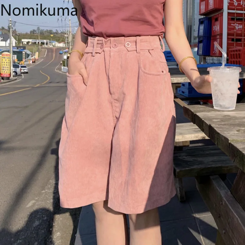 Nomikuma 2020 летние новые женские шорты с высокой талией однотонные Вельветовые