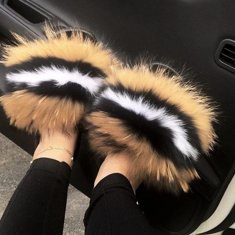 New Arrival Girl Luxury Fluffy Fur Slippers Ladies Indoor Warm Furry Fur Flip Flops Women Amazing Plush Fur Slides Wholesale Hot 5