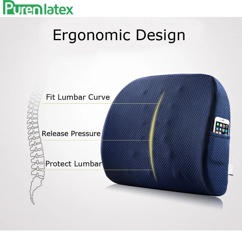 PurenLatex Memory Foam поясная подушка поясничная Подушка позвоночник ортопедическое автомобильное сиденье офисный диван стул ЗАДНИЕ подушки позвоночник защита