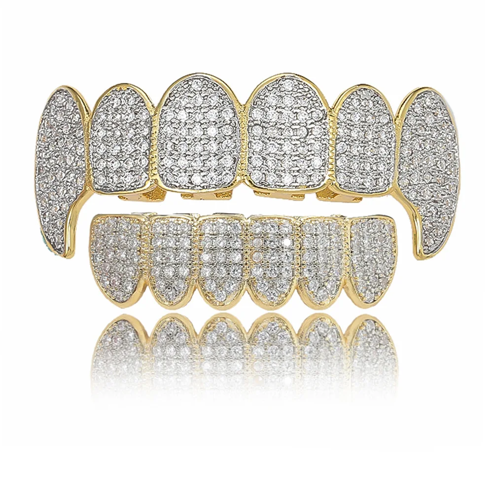 Полный кубический циркон зубы-клыки Grillz верхней и нижней грили рот Панк зубы