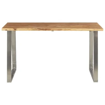 

vidaXL Dining Table 140x80x75 cm Solid Acacia Wood and Stainless Steel