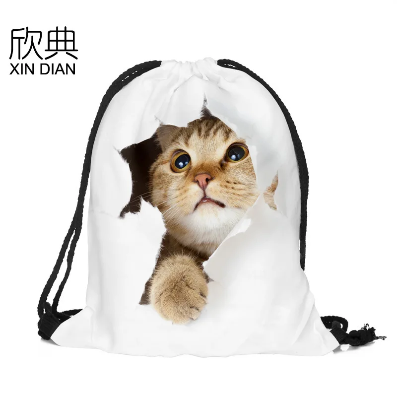 

2019 Promotion Amazon Hot Style White For Cat 3 D Printing Draw String Bag To Receive A Bouquet Of Backpack Pocket