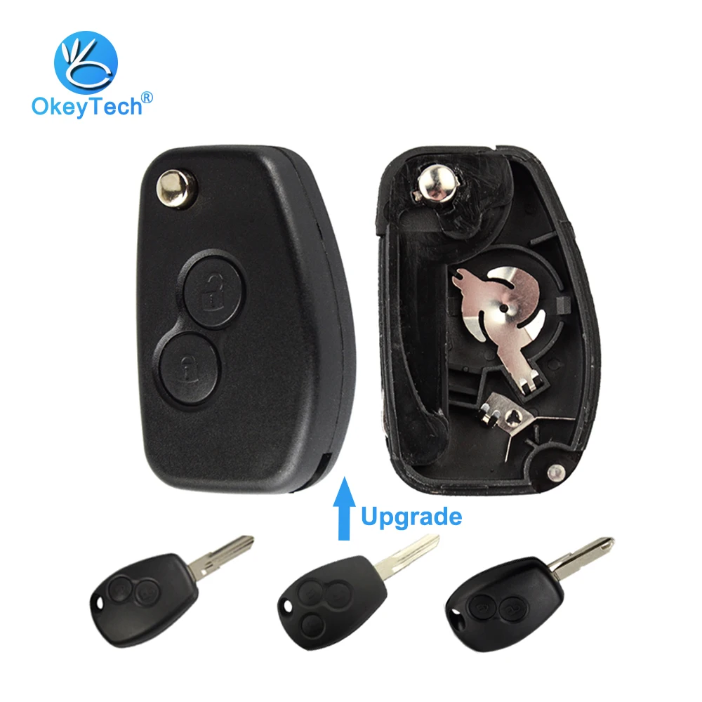 

OkeyTech for Renault Sandero Clio Duster Megane 2 Button Modified Car Key Shell Case Cover Flip Folding Uncut VAC102/206 Blade