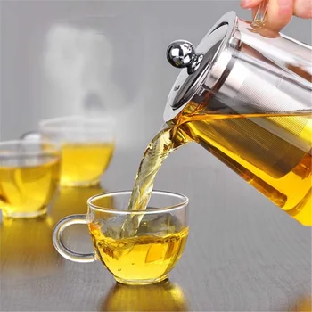 

750/950ml Heat Resistant Glass Teapot Bamboo Lid Filter Liner Kettle With Stainless Steel Infuser For Loose Leaf Tea