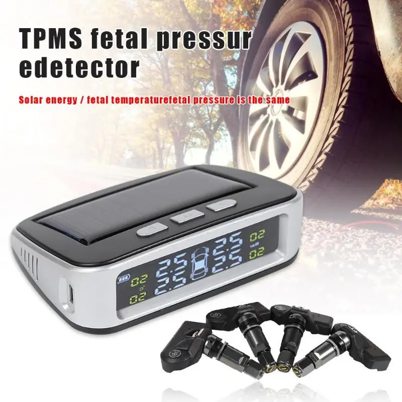 T03 солнечный автомобиль TPMS Беспроводной ЖК авто шин давление мониторинга Temp сигнализация с 4 датчиками