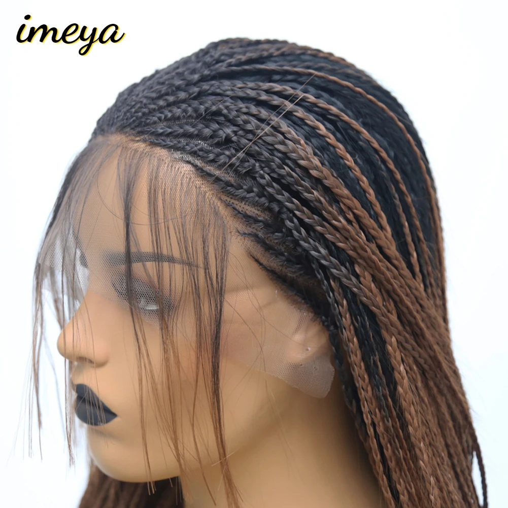 Imeya Synthetic Lace Front braid Wigs High Temperature Heat Resistant Fiber Ombre Brown Micro Braided Wigs For Women