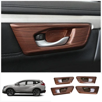 

4pcs Car Door Handle Decorations Fit For Honda CRV CR-V 2017-2020 Wood Grain Auto Interior Door Handle Cover Trims