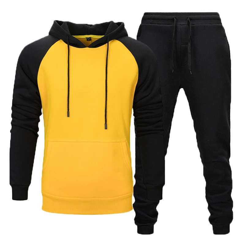 Promotion 2020 New fashion Winter Men's Thermal Sportswear Sets Fleece Thick Track Sweatshirts Suit Hoodie + Training Pants Suit men set