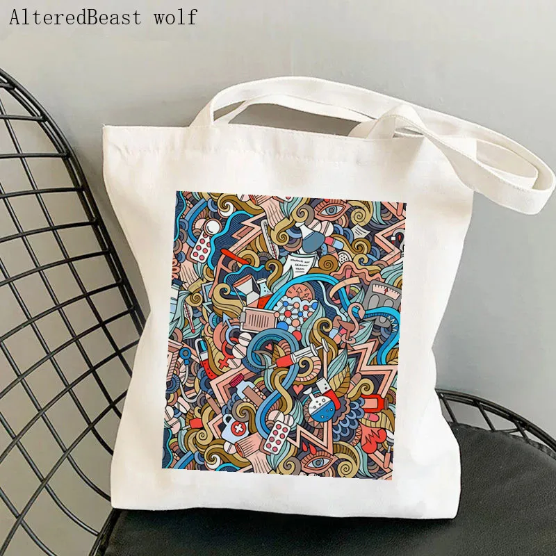 Women Shopper bag Nurse doodles hand Printed Kawaii Bag Harajuku Shopping Canvas Shopper Bag girl handbag Tote Shoulder Lady Bag