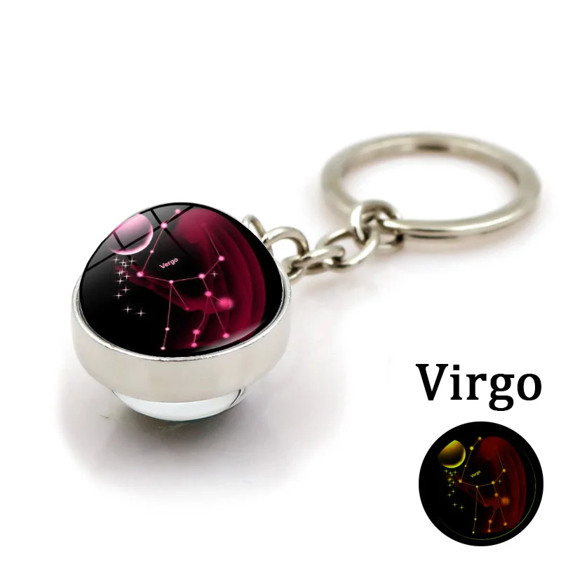 virgo Светящийся 12 брелок для ключей «Созвездие» модный двухсторонний стеклянный шар брелок Знаки зодиака ювелирные изделия для мужчин для женщин подарок на день рождения - Цвет: virgo
