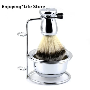 

Stainless Steel Shave Set Men Razor Shaving Brush Stand and White Soap Dish Gift Razor Holder Shaver Holder