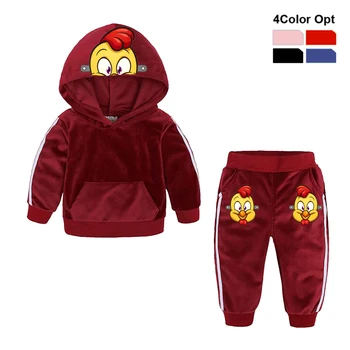 

Boys Girls Tracksuit Toddler Kids Baby Hood Hoodie Sweat Coat Sport Pants Trousers Children Stripes Sets Velvet Cute Chick