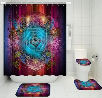 

Color Art Printed Bathroom Set/Toilet Mat/U-shaped Floor Mat/Slip Floor Mat/Waterproof Shower Curtain Luxury Bathroom Set