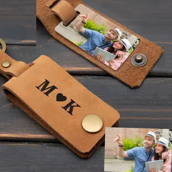 

Personalized Leather Keychain Custom Photo Keychain Picture Keyring Anniversary Gift For Him Leather Key Fob
