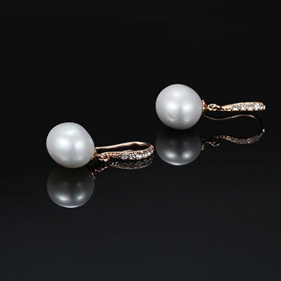 Rose Gold Plated KCALOE овальные жемчужные серьги, настоящий натуральный жемчуг из морской раковины, хрустальные стразы для свадьбы, розовое золото, свадебные висячие серьги - Окраска металла: Rose Gold Plated