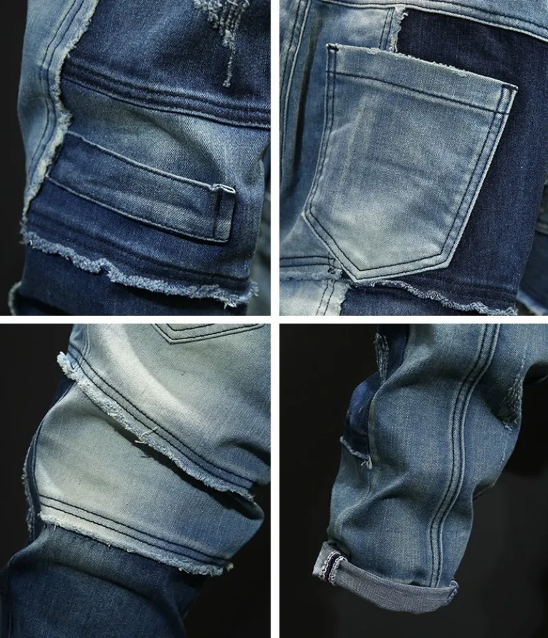 Личность смешанные цвета сплайсированные осень зима мужские свободные джинсовые комплекты из 2 предметов с длинным рукавом однобортные