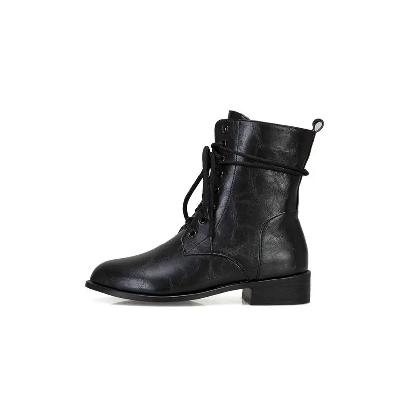 QUTAA/ г. Новые осенне-зимние теплые ботильоны на квадратном каблуке со шнуровкой повседневная женская обувь из искусственной кожи с круглым носком размер 34-43