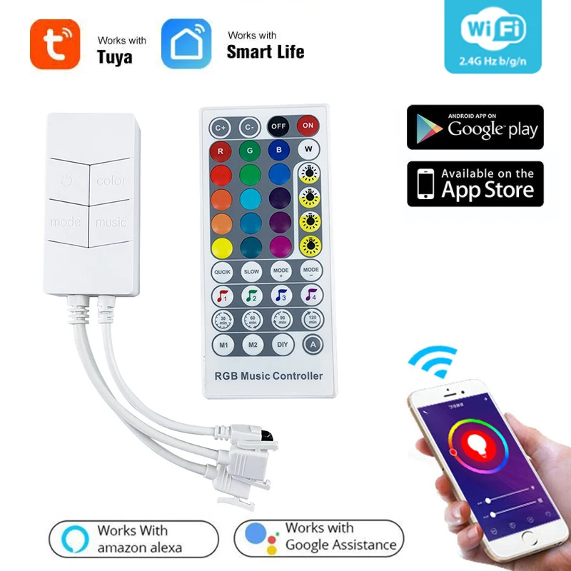 Светодиодная лента управления Wi-Fi Tuya 4-контактный RGB контроллер для музыки с 36